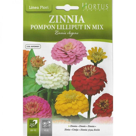 Zinnia Mix &#8220;Zinnia Pompon Lilliput in Mix&#8221; Premium Quality Seeds by Hortus