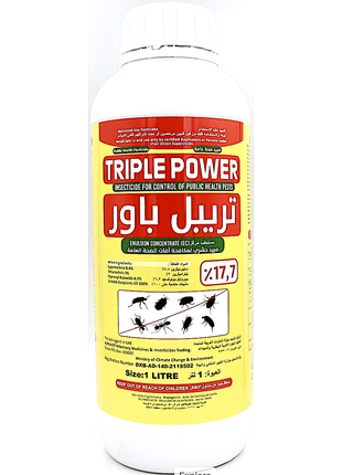 TRIPLE POWER® Public Health Insecticide | Cypermethrin, Tetramethrim &amp; Piperonyl Butoxide 17.7% 1Ltr