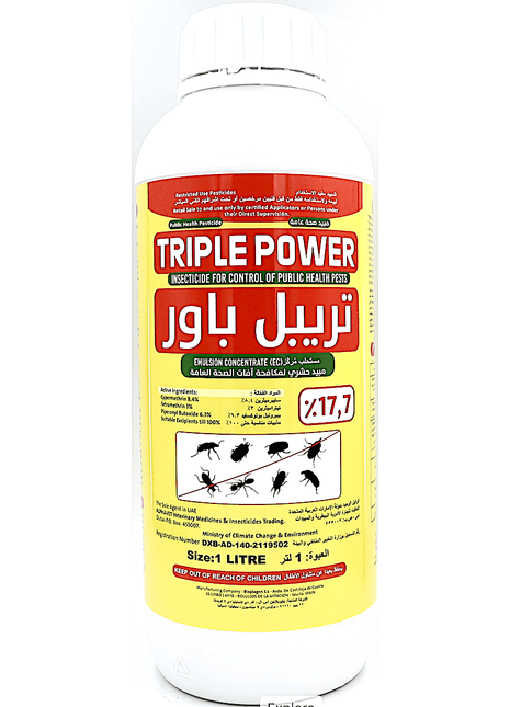 TRIPLE POWER® Public Health Insecticide | Cypermethrin, Tetramethrim &amp; Piperonyl Butoxide 17.7% 1Ltr
