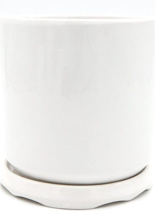 Indoor White Ceramic Pot with attached Saucer
