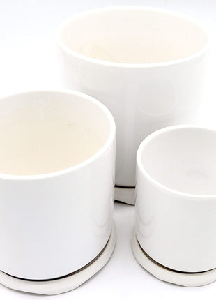 Indoor White Ceramic Pot with attached Saucer