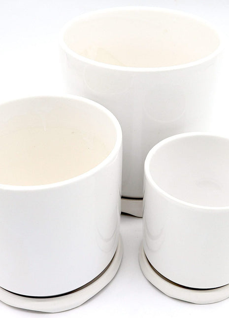 Indoor White Ceramic Pot with attached Saucer